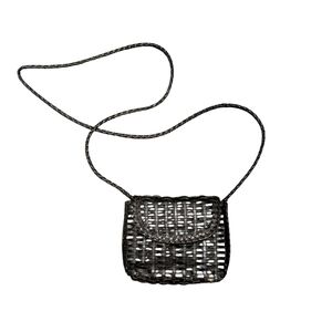 Vintage 90sY2k Woven Leather Belt Bag Crossbody Black Braided Mini Festival Bag